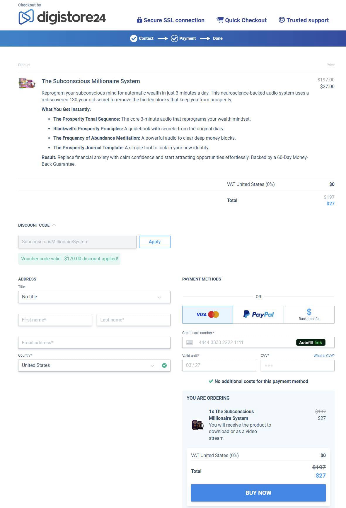 The Subconscious Millionaire System Checkout Page